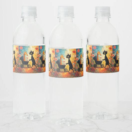 Süße Katze Giraffe Wasserflaschenetikett (Flaschen)