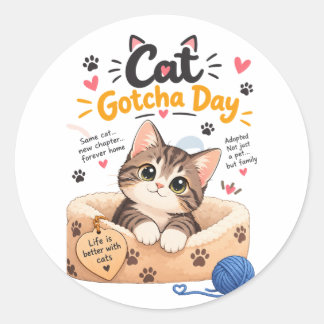 Süße Katze Gotcha Tag Grußkarte Runder Aufkleber