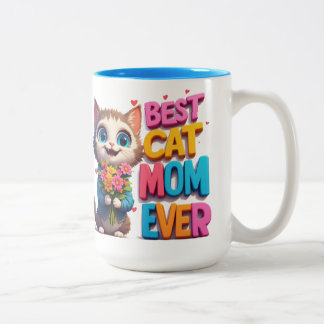 Süße Katze hält Blumen Katze-Mama-Geschenk 🐾 Zweifarbige Tasse