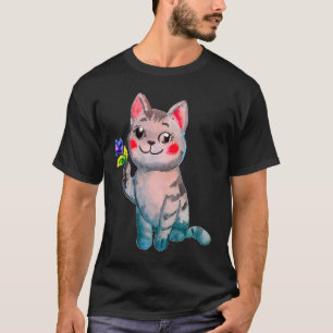 Süße Katze hält eine violette Februar-Geburtsmonat T-Shirt
