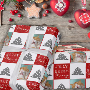 Süße Katze Haustier Typografie Weihnachtsbaum Foto Geschenkpapier