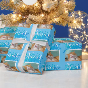 Süße Katze Haustier Typografie Weihnachtsfoto Geschenkpapier