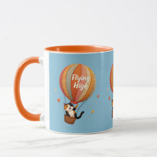 Süße Katze Heißluftballon Whimsical Art Blau Tasse