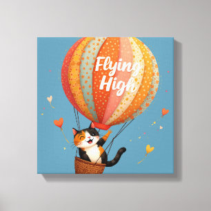 Süße Katze Heißluftballon Whimsical Art Leinwanddruck