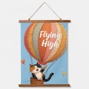 Süße Katze Heißluftballon Whimsical Art Wandteppich Mit Holzrahmen