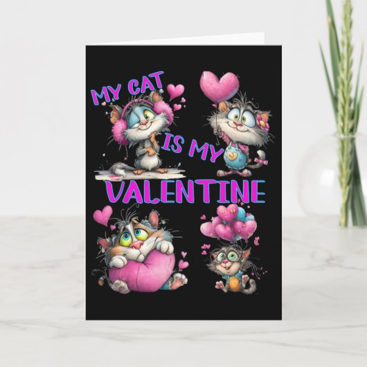 Süße Katze Herz Lloon Valentinstag Karte (Vorderseite)