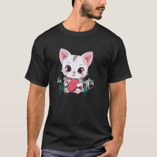 Süße Katze Herz Schneeglöckchen Naturliebhaber Kat T-Shirt
