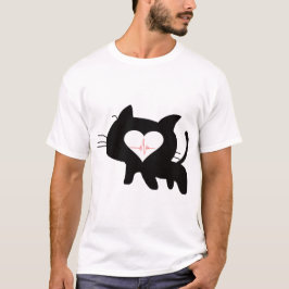 Süße Katze Herzschlag Minimalist Schwarze Katzenli T-Shirt