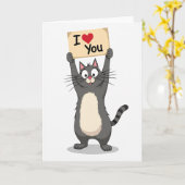 Süße Katze Ich Liebe Dich Karte (Gelbe Blume)