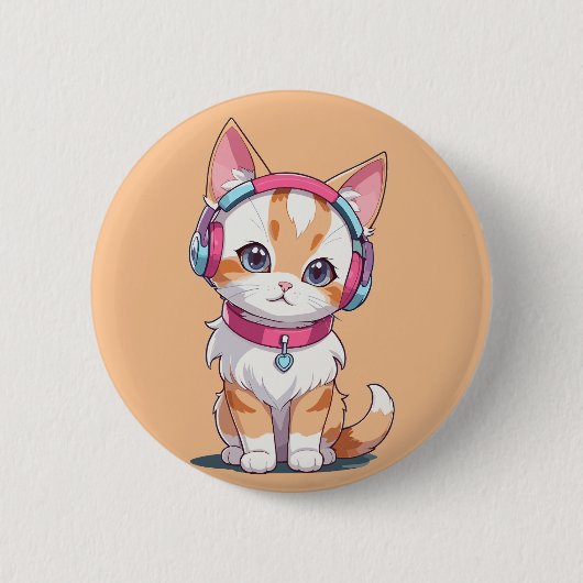 Süße Katze im Kopfhörer Chic Button (Vorderseite)