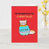 Süße Katze im Weihnachtspullover Karte (Gelbe Blume)