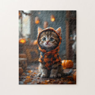 Süße Katze in einem schwarz-orangen Mantel an Hall Puzzle