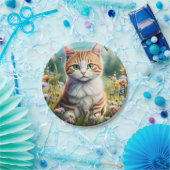 Süße Katze in einer Blumenwiese Pappteller (Party)