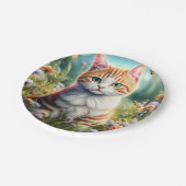 Süße Katze in einer Blumenwiese Pappteller (Schrägansicht)