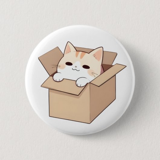 Süße Katze in einer Box Kawaii Sticker Design Button (Vorderseite)