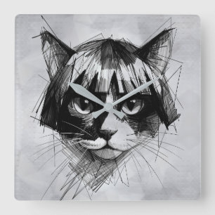 Süße Katze in einer Perücke (Stil 4 +BG) Fine Art Quadratische Wanduhr
