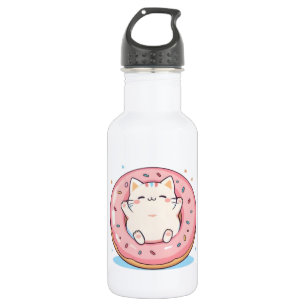 Süße Katze in Kawaii-Donut-Design Edelstahlflasche