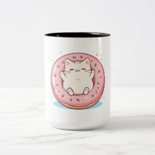 Süße Katze in Kawaii-Donut-Design Zweifarbige Tasse
