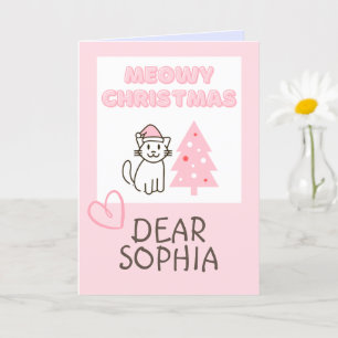 Süße Katze in Santa-Hut & Baum Meowy Weihnachten P Karte