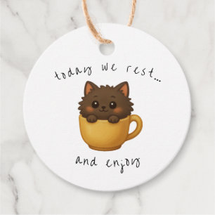 Süße Katze in Tasse Geschenkanhänger   Gefallen Bo