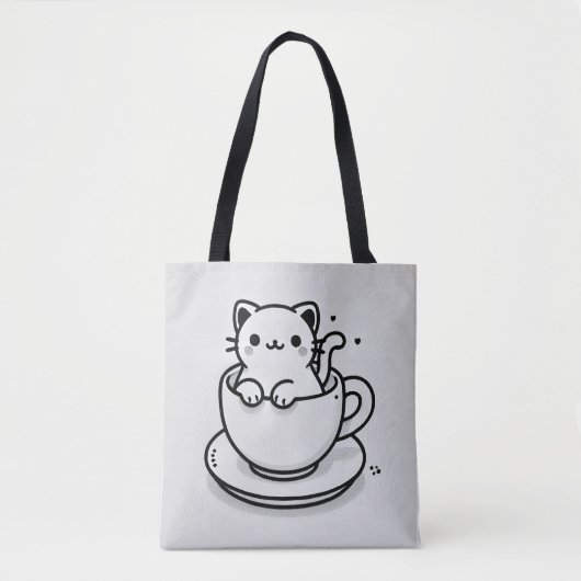 Süße Katze in Teetasse Einkaufstasche Tasche (Vorderseite)