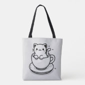 Süße Katze in Teetasse Einkaufstasche Tasche (Rückseite)