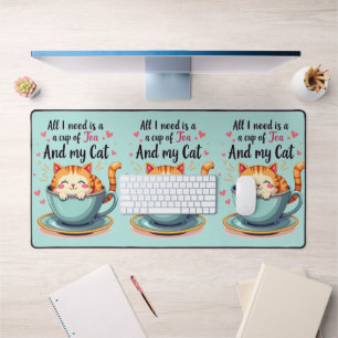 Süße Katze in Teetasse Kawaii Gemütliche Kunst Schreibtischunterlage