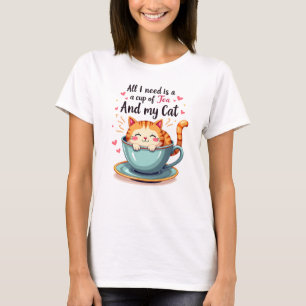 Süße Katze in Teetasse Kawaii Gemütliche Kunst T-Shirt