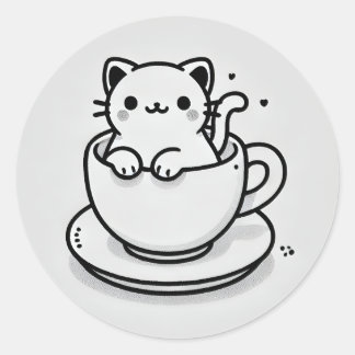 Süße Katze in Teetasse Rund Aufkleber