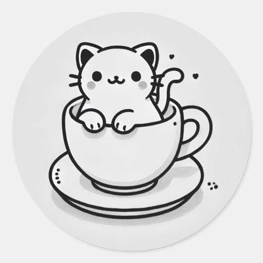 Süße Katze in Teetasse Rund Aufkleber (Vorderseite)