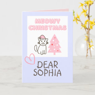 Süße Katze in Weihnachtsmannmütze & Baum Frohe Wei Karte