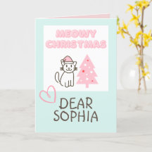 Süße Katze in Weihnachtsmannmütze und -baum Meowy 