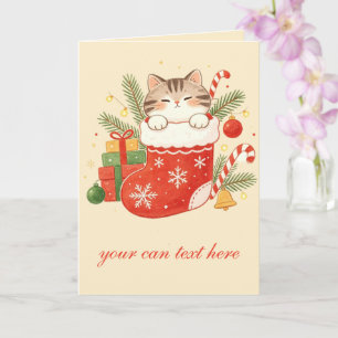 Süße Katze in Weihnachtsstrumpf Personalisierte Ka Karte
