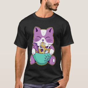 Süße Katze isst Halloween Ramen Lustiges Design T-Shirt