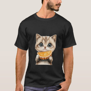 Süße Katze isst Orangenkuchen Wasserfarben Kunst ✨ T-Shirt