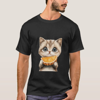Süße Katze isst Orangenkuchen Wasserfarben Kunst ✨ T-Shirt