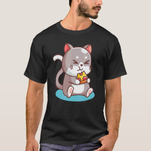 Süße Katze isst Pizza Foodie Kinder Frauen T-Shirt