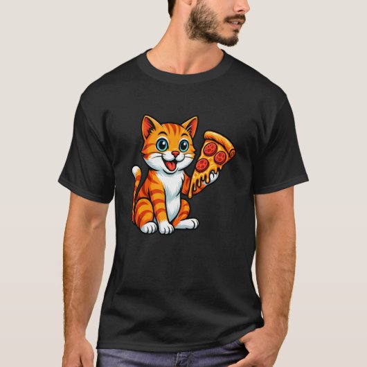 Süße Katze isst Pizza T-Shirt (Vorderseite)