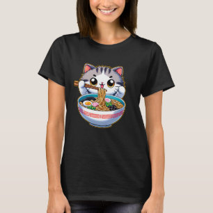 Süße Katze isst Ramen Lustiger Nudelliebhaber T-Shirt