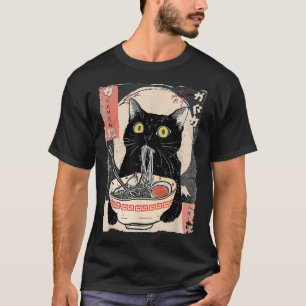 Süße Katze isst Ramen-Nudeln Lustige Anime T-Shirt
