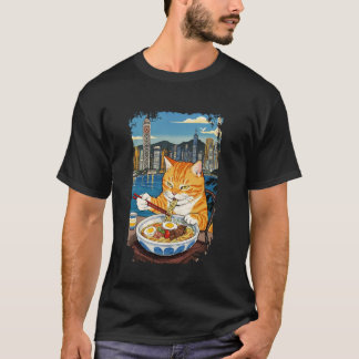 Süße Katze isst Ramen Retro-Japanische Kunst Hongk T-Shirt