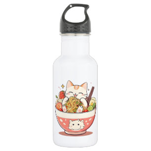 Süße Katze isst Ramen-Schüssel Kawaii-Design Edelstahlflasche