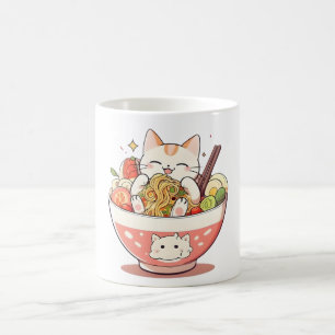 Süße Katze isst Ramen-Schüssel Kawaii-Design Kaffeetasse