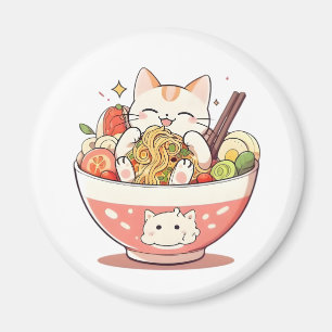 Süße Katze isst Ramen-Schüssel Kawaii-Design Magnet