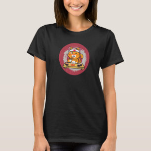 Süße Katze isst Sushi-Charakter mit Essstäbchen T-Shirt