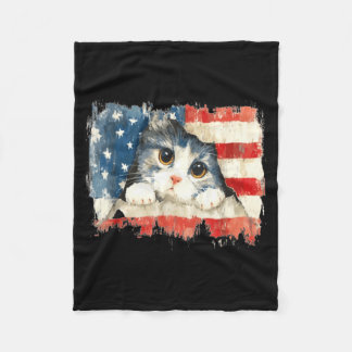 Süße Katze_Kätzchen bedrängte amerikanische Flagge Fleecedecke