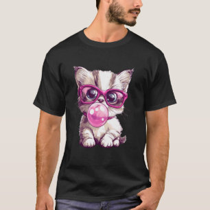 Süße Katze Kätzchen Brille Bubblegum T-Shirt