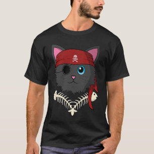 Süße Katze Kätzchen Pirat Fisch Knochen Halloween  T-Shirt