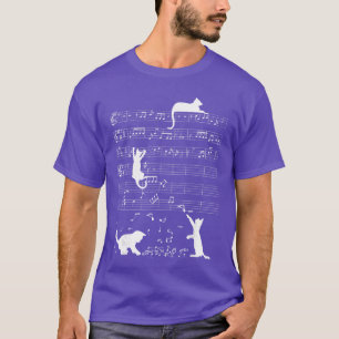 Süße Katze Kätzchen spielt Notenschlüssel Klavier  T-Shirt