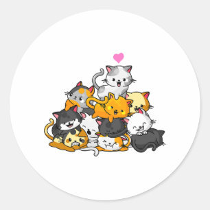 Süße Katze Kitty Haufen Katzen Anime Kawaii Neko G Runder Aufkleber